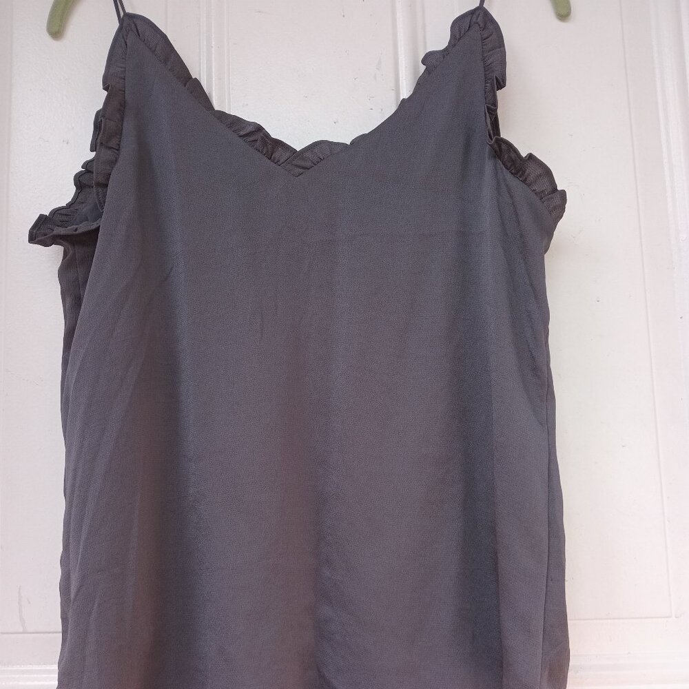 Express Grey Ruffled Spaghetti strap top Size Small - Picture 5 of 11
